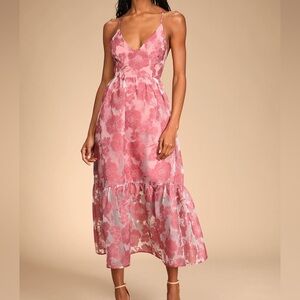 Lulu's Feeling Like Forever Rose Jacquard Organza Lace-Up Midi Dress